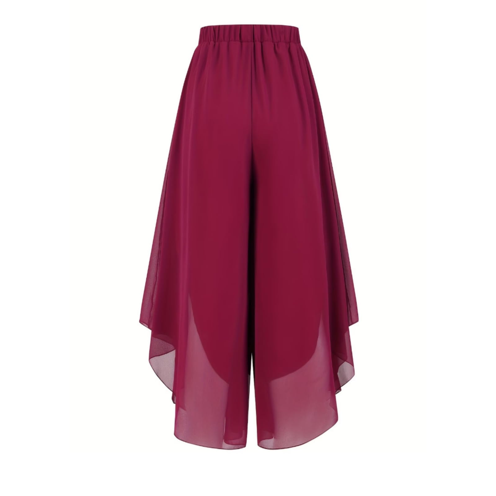 Générique Pantalon asymétrique en Mousseline pour Femme, Jambes Larges, Taille élastiquée Double épaisseur et empiècement Transparent à Jambes Droites.