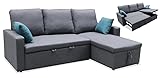 BATZAR Sofá Levante, Chaiselongue, 210cm, Convertible en Cama, Estructura Madera pino, tapizado Tela Gris, fácil Apertura, fácil Limpieza, Patas Madera.