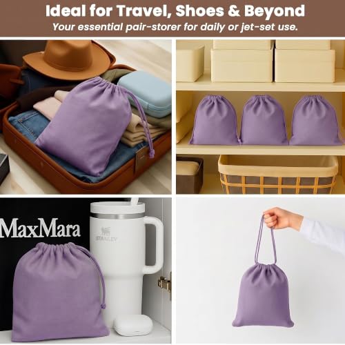 Image of LFH Cotton Rich Shoe Storage Bags with Drawstring, Dustproof Breathable Reusable Organizer, Perfect For Travel, Dorm, Hotel,College,Gym,Easy to Carry,Machine Washable12 inchx17 inch (Pack of 2)-Lavender