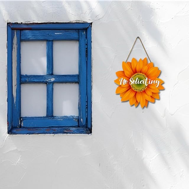 Miniatura 6 de Cartel divertido de No Soliciting para la casa, letrero de girasol de madera, letrero de agradecimiento con texto en inglés "No Soliciting Thank