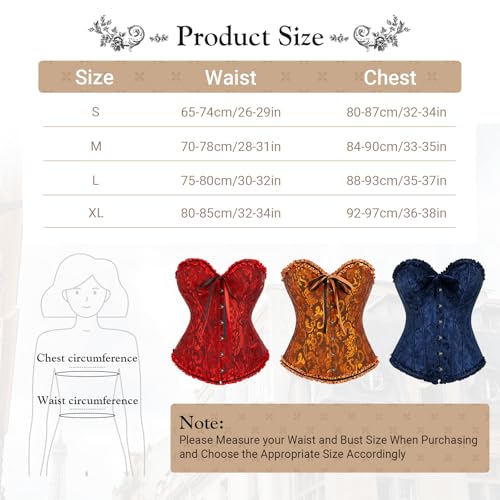 SilverChry Korsett Damen, Vollbrust Korsage Corset Korsett Top Palaststil, Gothic Jacquard-Spitzen Korsagen & Bustiers für Damen (DE/NL/SE/PL, Alphanumerisch, L, Regular, Regular, Dunkelblau)