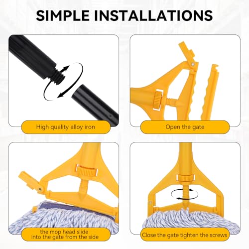 Image of Mop Handle Commercial Heavy Duty - 57 Inch Industrial Metal Mop Stick Replacement for Floor Cleaning - Professional Mops Head Replacement Holder