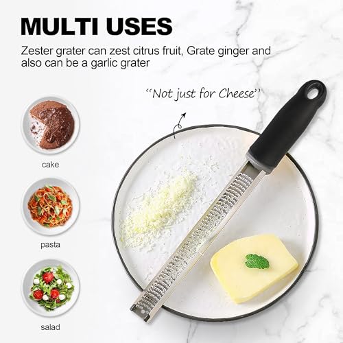 Zester Grater With Handle, Cheese Grater,Lemon Grater 8In Black