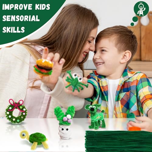 Image of Green Pipe Cleaners Craft Bulk,Toys & Games,200pcs Chenille Stems,Fake Flowers for Decor,Arts Crafts,Sensory Toys,Christmas Birthday Gift for Kids Art Supplies for Projects Creative DIY Decorations