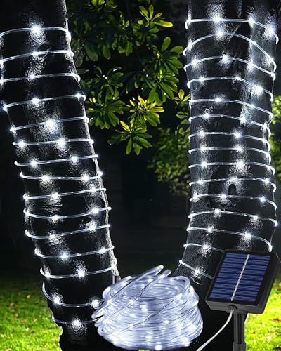 Tacobey Guirlande Solaire Extérieur Tube, 10m 100 LED Guirlande Lumineuse Solaire 8 Modes, Etanche, Décoration pour Jardin, terrasse, Balcon (Blanche)