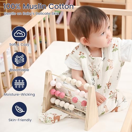 Image of PHF Soft Muslin Cotton Baby Sleep Sack 12-18 Months, 2 Pack 100% Cotton Sleeping Sack for Summer, 0.5 TOG Baby Wearable Blankets with 2-Way Zipper, Sleep Sacks for Newborn, Woodland