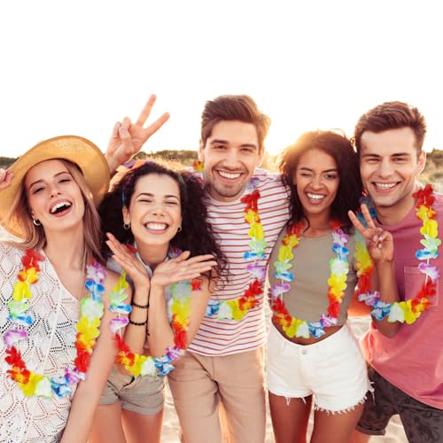 Aomig Hawaii Mottoparty Kostüme Set Rock, Hawaiian Gras Hula Rock Sets, 60cm Lange Hawaiianischer Grasrock mit Halskette Armbänder Haarblume Grasröcke für Cheerleading Strand Party Ostern (Blau)