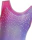 Gogokids Dreiteiliges Gymnastikanzug-Set für Mädchen, ärmellos, mit Shorts und Haarschleife, glitzernder Gymnastikanzug für Kinder mit Diamant-Details, Lila Farbverlauf., 150(140-150 cm,11-12Y)