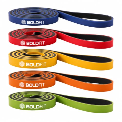 Image of Boldfit Resistance Bands for Workout Dual Color Heavy Resistance Band for Stretching, Pull ups, Home Exercise Band for Gym Workout Stretch for Men and Women - 5 Color Set
