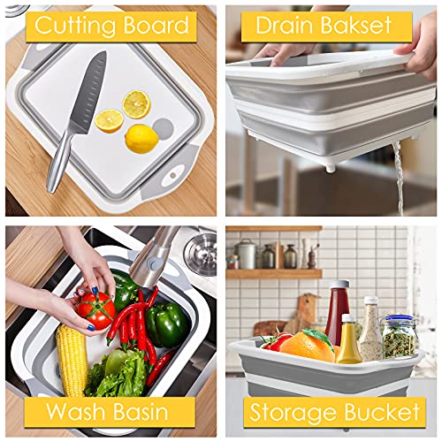 Acelane Collapsible Cutting Board, Foldable Chopping Board With Colander, Multifunctional Vegetable Washing Basket Silicone Dish Tub Storage Basin, For Home Sink Camping Hiking Bbq Picnic Rv Travel #TOP2