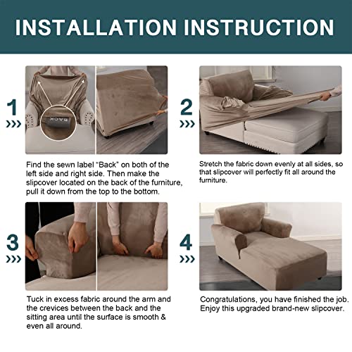 Fantasdecor Velvet Chaise Lounge Cover Stretch Chaise Chair Covers For Living Room Chaise Slipcover With Double Arm Chaise Lounge Cover For Bedroom Chaise Soft Plush Fabric Machine Washable, Taupe #TOP6