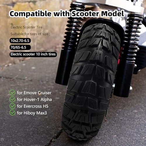 10x2.70-6.5 Solid Tire, 10 inch Tires Replacement, 70/65-6.5 Scooter Tubeless Solid Tire, for Emove Cruiser Hover-1 Alpha Evercross H5 Boyueda 5600 Watt Electric Scooter (1 Pack)