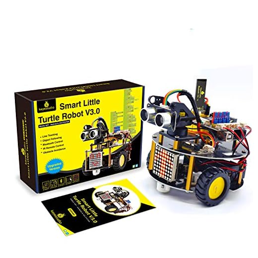 KEYESTUDIO Coche Robótico Inteligente, Módulos de Seguimiento de Linea, Sensor por Ultrasonidos y IR Control Remoto, Kit Robótico para entusiastas de la programación Arduino IDE