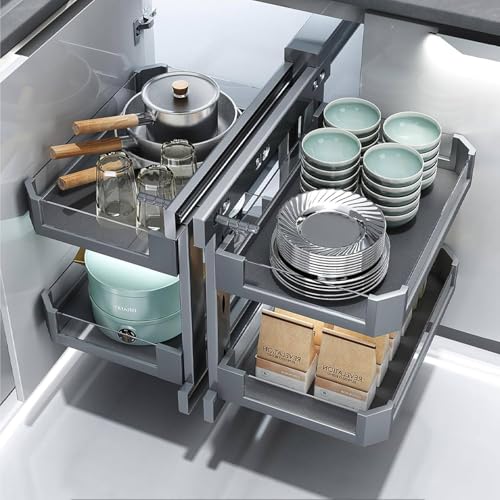 Organizador extraíble de esquina ciega, almacenamiento compatible para cocina o baño, 4 compartimentos, base de esquina mágica, cestas de metal, tamaño ajustable de 12.2 a 16.1 pulgadas