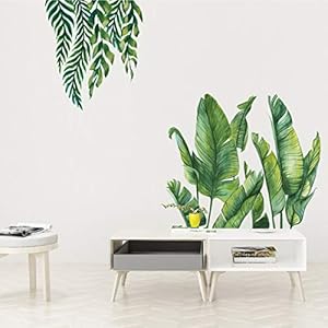Groene Bananenblad Tropische Planten Bladeren Behang Schil en Stok, KAZITOO Verwijderbare Boomblad Muursticker Stickers…