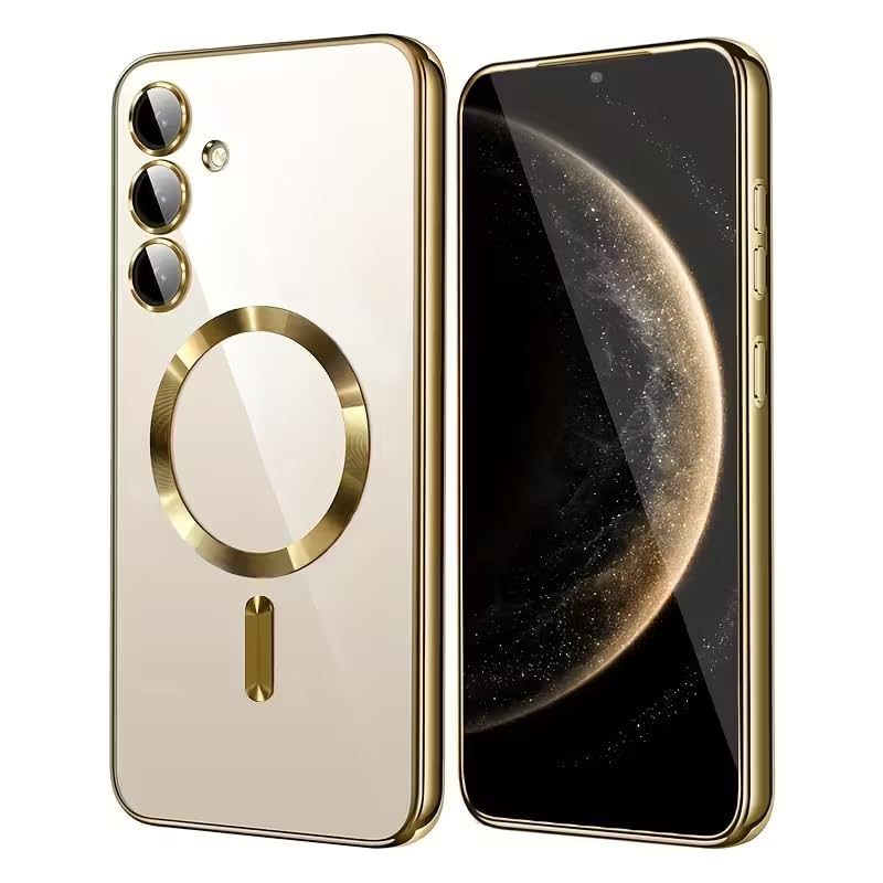 Image of VONZEE Clear Logo Electroplating Transparent Case for Samsung Galaxy A36 5G, Magnetic Plating Electroplate TPU Cover, Individual Camera Protection for Each Lens- Gold