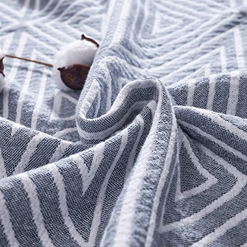 Jinchan Cotton Throw Blanket Blue Throw Blanket For Couch Cozy Blanket Cotton Twin Size Bed Throw 3 Layer Winter Blanket Coverlet Geometric Quilt Soft Blanket Baby Kid Gift 60X80 Inch #TOP2