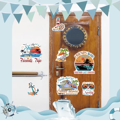 Image of Dazoratix Cruise Door Magnets Decorations - 7 Pcs Retro Friends Trip Magnetic Stickers Ship Cabin Sea Navigation Anchor Stateroom Accessories Summer Carnival Party Fridge Refrigerator Garage Car Decor