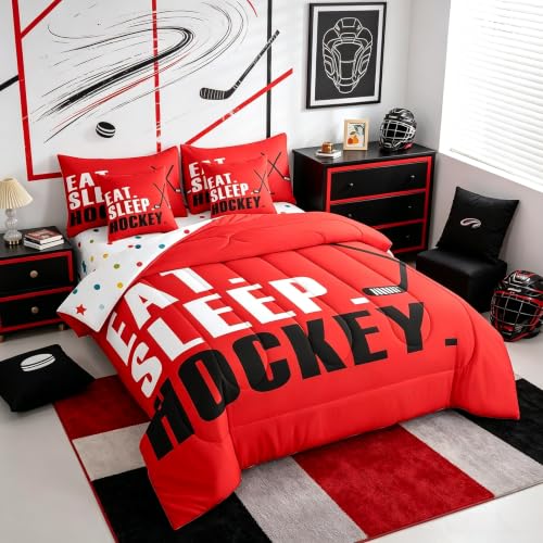 Image of Feelyou Ice Hockey Comforter Set King Size 7 Piece for Boys Girls Women Men