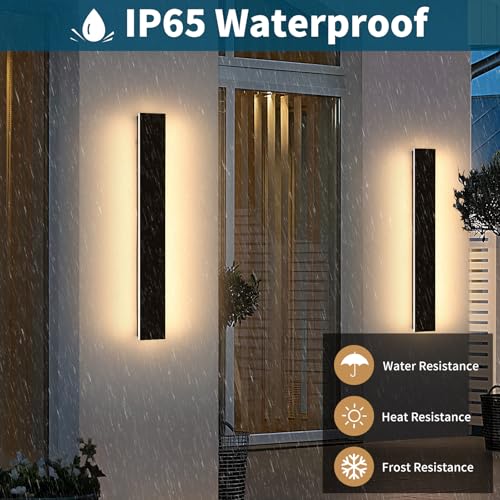 Image of 2 Pack Outdoor Wall Mounted Light, 31.4inch Modern Black Long Exterior Sconce, 3 CCT 3000K /4500K /6000K, 31W, IP65 Waterproof Porch Lighting for Patio, Yard, Garage, House