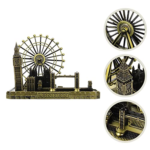 Warmhm Retro Architecture Model London Eye Big Ben Tower Bridge Model Bronze Metal Big Ben Clock Statue Figurine for Desktop Living Room Party Decoration (Bronze) - Image 4