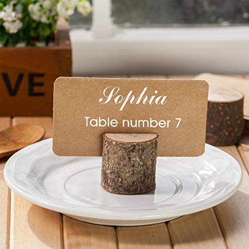 Toncoo 12Pcs Premium Mini Wood Place Card Holders And 30Pcs Kraft Table Place Cards thumb #3