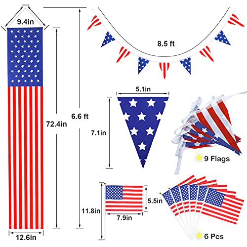 Thinkmax 4Th Of July Decorations Outdoor 9Pcs, Hanging American Flag Banners Stars And Stripes Porch Sign, With Mini American Stick Flag And Bunting String Pennant Banners, Patriotic Decor Party Supplies For July Fourth Memorial Day Independence Labor #TOP1