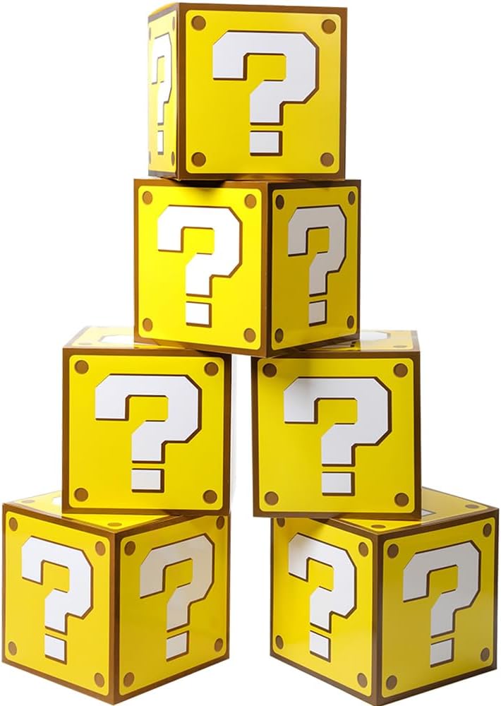 SUYEPER 6PCS Big Question Boxes For Birthday Party Game Party Favor Props Boxes (11.8 x 11.8 Inch)