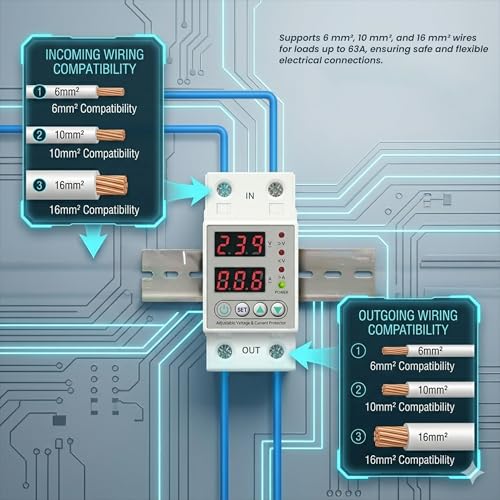 Image of amiciSmart Automatic Over /Under Voltage and Over Load Protection (Adjustable Setting) with Auto Re-Connect LED Display Standard Din-Rail Mounted Single Phase 220V, 63A (13.8kW)
