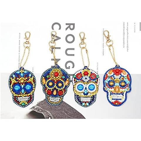 Diamond Painting Kits for Kids Keyrings Color Skull Diamond Art Keyring Kits 5D DIY Diamond Painting Full Kit for Adults, Key Chains Pendant for Women Purse Backpack Handbag Cover