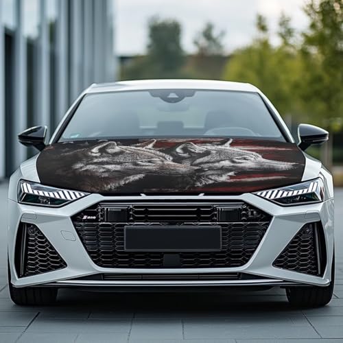 Image of American Flag Wolf Hood Wraps for Cars Hood Wrap Protector Washable Car Hook Elastic Fabrics Can be Washed Hook Wraps