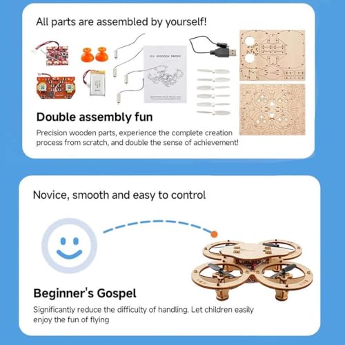 Wooden Drone Model Kit, Holz-Drohnen-Modellbausatz, DIY-Holzmontage RC-Drohnen-Bausatz, Fernsteuerbare Mini-Quadcopter-Bausätze für Erwachsene & Kinder, Bildungswissenschaftliche Kits – Bild 5