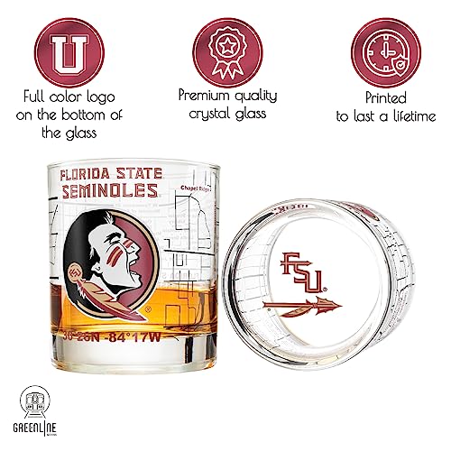 Florida State University Whiskey Glass Set (2 Low Ball Glasses) - Contains Full Color Seminoles Logo & Campus Map - Osceola And Renegade Gift Idea For College Grads & Alumni - Glassware #TOP2