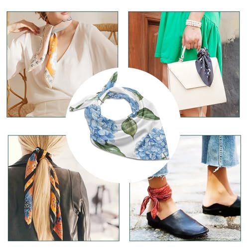 Blue Hydrangea Pattern Head Scarf Like Silk Scarf Lightweight Fashion Satin Hair Bandanas for Women Boho Headscarf Hair Wrap Bandana Headband Handkerchief Silk Scarves for Bag Purse Neck 25 Inch4