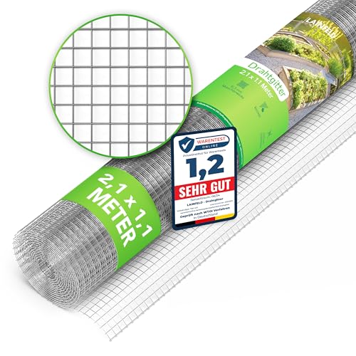 Drahtgitter feinmaschig - 2,1 x 1,1 Meter - Gitter, Kaninchendraht, Volierendraht, Maschendraht, Maulwurfgitter, Hasendraht Feinmaschig, Maschendrahtzaun 110cm
