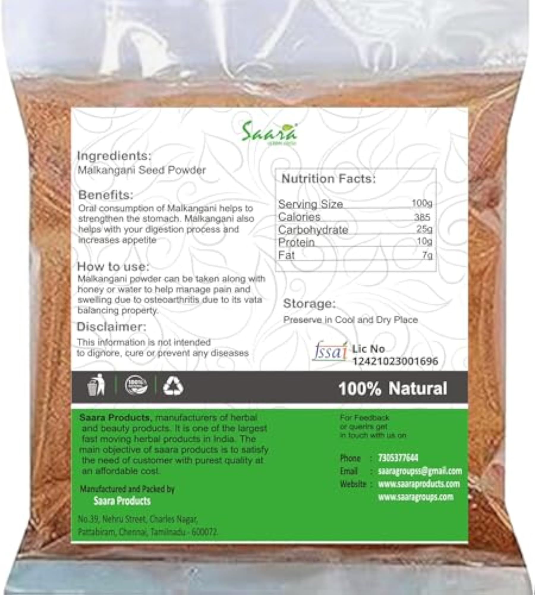 Malkangni Seeds Powder, 900g, Herbal Fresh