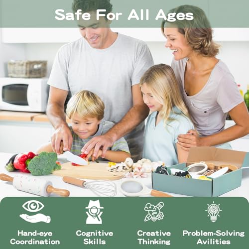 18 PCS Kids Cooking Sets Real, Montessori Kitchen Tools for Toddlers, Cooking & Baking Set for Kids Little Chefs, Toddler Knife Set, Crinkle Cutter, Cutting Board - Image 5