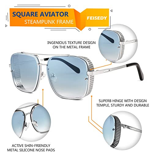 Image of FEISEDY Sunglasses Mens Women Vintage Pilot Square Trendy Metal Steampunk Fishing Driving Sun Glasses B2894