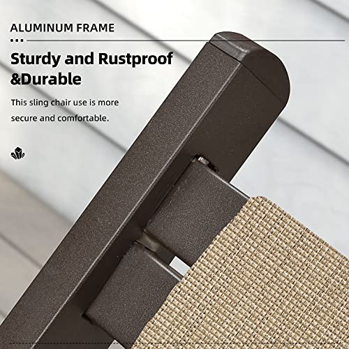 Purple Leaf Patio Folding Sling Chairs Outdoor Adjustable Reclining Chairs With Cushioned Headrest And Aluminum Frames Portable Beach Sling Chairsof 2, Linen #TOP3