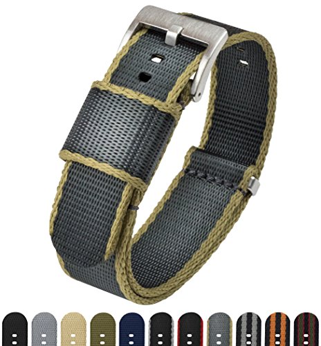 Image of 18mm Slate Grey /Tan Edges - BARTON Elite NATO Style Watch Strap - Stainless Steel Buckle - Seat Belt Nylon Watch Bands