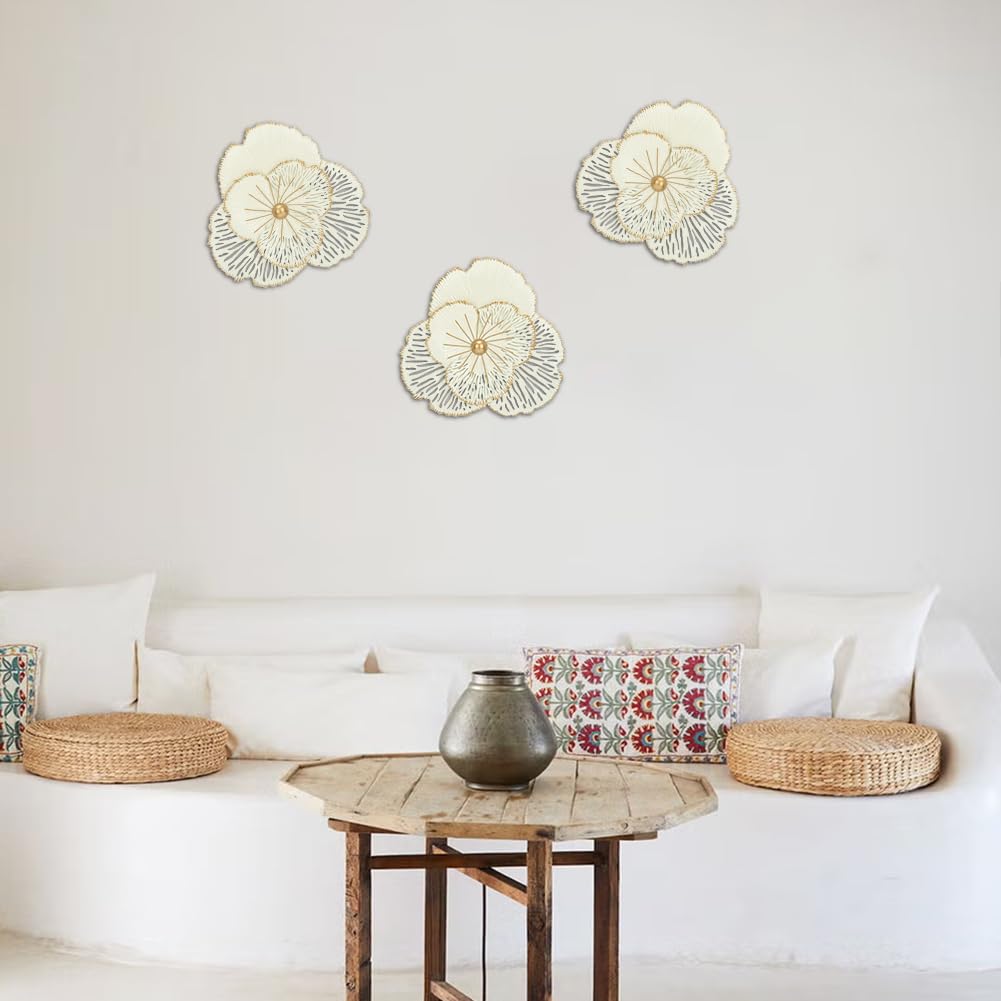 3-teilige Metall-Wandkunst Blumen – Bunte Drahtskulptur Für Wohnzimmer, Schlafzimmer & Küche