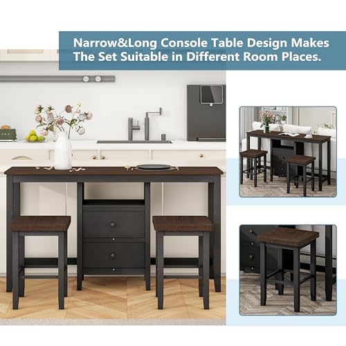 Bar-Table-and-2-Stools-Set-Farmhouse-Counter-Height-Dining-Table-Set-with-2-Storage-Drawers-and-2-Stools-Small-Kitchen-Table-Set-for-Kitchen-Dining-Room-Small-Space-BlackCherry Bar Table and 2 Stools Set Farmhouse Counter Height Dining Table Set with 2 Storage Drawers and 2 Stools Small Kitchen Table Set for Kitchen Dining Room Small Space BlackCherry
