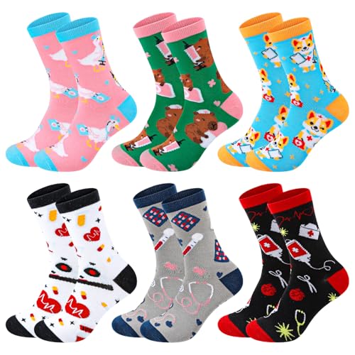 scenicamp 6 Pairs Nurse Socks for Women Cartoons Novelty Assistant Funny Doctor Socks Appreciation Gift for Nurse Day Birthday Nurse Red Heart