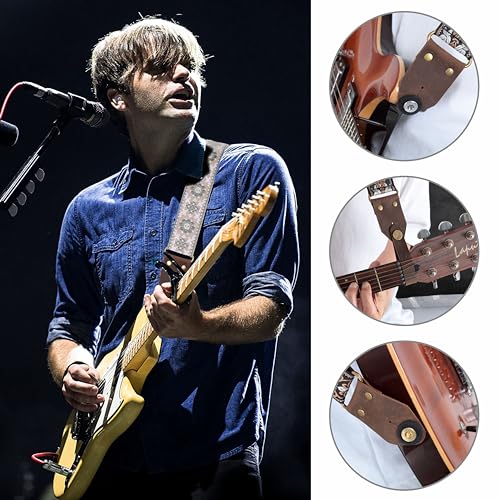 Nefelibata Guitar Strap,Jacquard Embroidery Cotton Guitar Straps with Crazy Horse Leather Ends for Bass Electric & Acoustic - Image 2