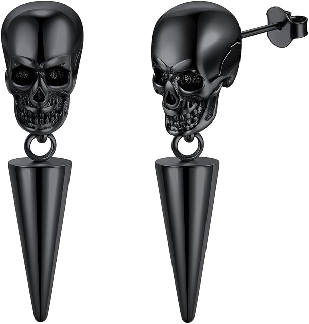 U7 Punk Stainless Steel Studs/Hoops/Dangle Earrings For Men Women, Skull Head/Hannya Mask/Baphomet, Silver/Black/Gold Plated, Halloween Gothic Earring Jewellery, Send Gift Box