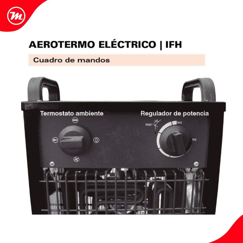 Aerotermo Eléctrico Industrial de 3KW - Calefactor Portátil y Ligero con Termostato Ajustable - Tensión de servicio: 230V – 50Hz - Monofásico -EH SQUARE IFH 03