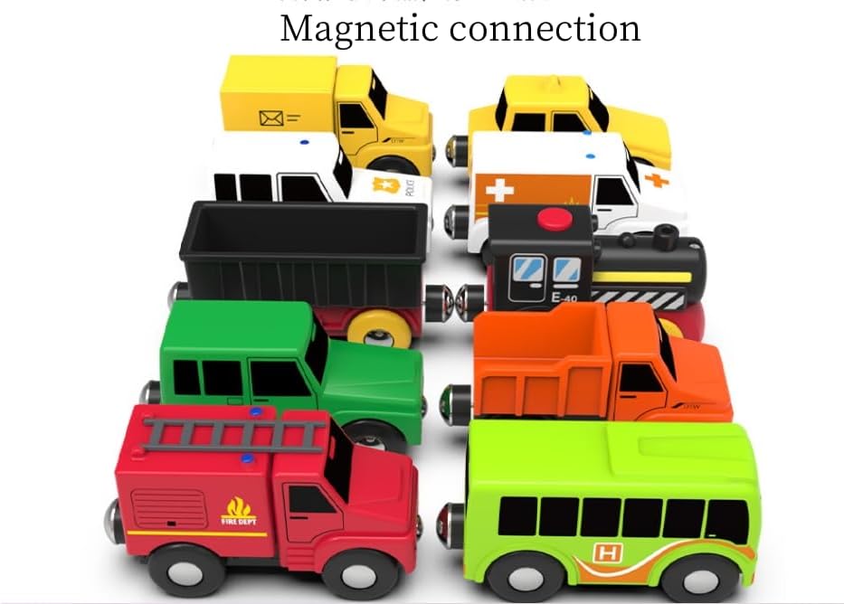 Miniatura 6 de Juego de 10 piezas de tren magnético de autos de juguete con tren eléctrico para vías de ferrocarril de madera, compatible con Brio & Thomas, para