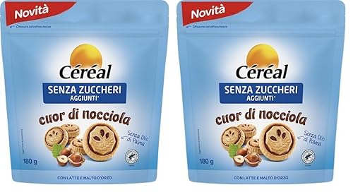 CÉRÉAL SENZA ZUCCHERI Cuor di Nocciola, Biscotti senza zuccheri aggiunti,