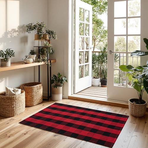 50% Off joybest Buffalo Plaid Doormat Rug - Cotton Hand-Woven