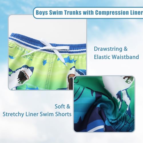 Boys Swim Trunks with Compression Liner Swim Shorts for Kids Boys Quick Dry Beach Shorts Swimwear 3-16 Years4
